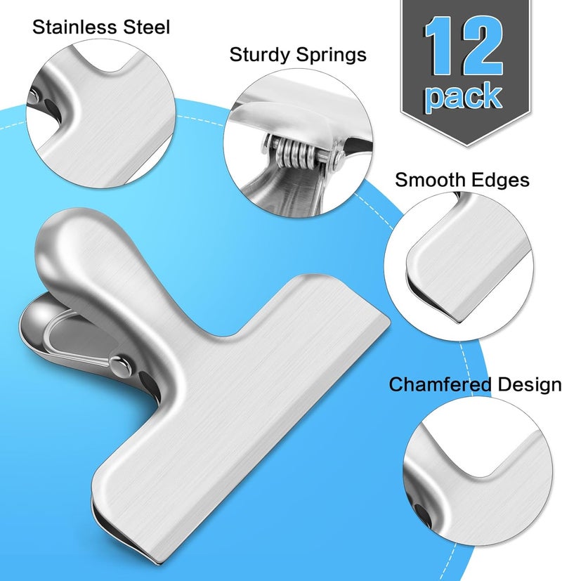 WUDIME 24 Pack Bag Clips, Heavy Duty Chip Clips, Stainless Steel Chip Bag Clip,for Kitchen and Office to Seal Coffee Bags, Paper Sheets, Metal Clip Air Tight Seal-3 Inches(Silver) - Image 3